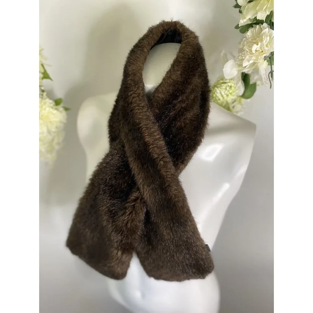 Vintage 60s Faux‎ Fur Shrug Wrap Cape Stole Brown Lined Stay Put 38